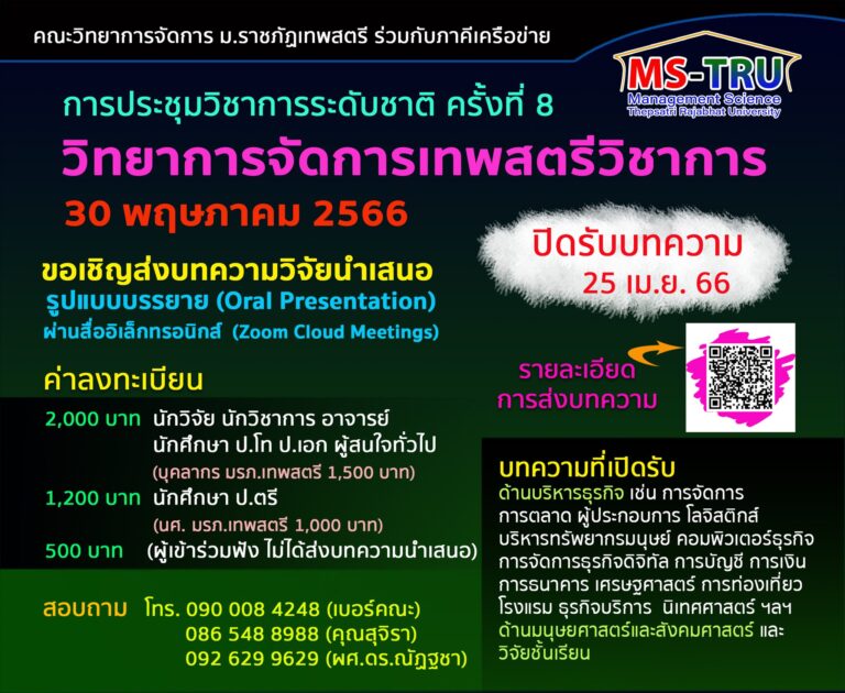 การประชุมวิชาการ ระดับชาติ ครั้งที่ 8 จัดโดยคณถวิทยาการจัดการ