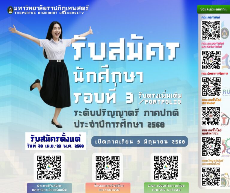 รับสมัครเข้าศึกษา ระดับปริญญาตรี ภาคปกติ ประจําปีการศึกษา ๒๕๖๘ รอบที่ 3 รับตรงเพิ่มเติม/Portfolio