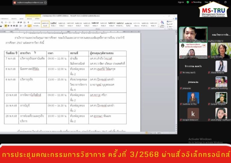 อ.ชวลิต ศุภศักดิ์ธำรง รองคณบดีฝ่ายวิชาการและประกันคุณภาพการศึกษา คณะวิทยาการจัดการ ให้เกียรติเป็นประธานการประชุมคณะกรรมการวิชาการ ครั้งที่ 3/2568 ผ่านสื่ออิเล็กทรอนิกส์