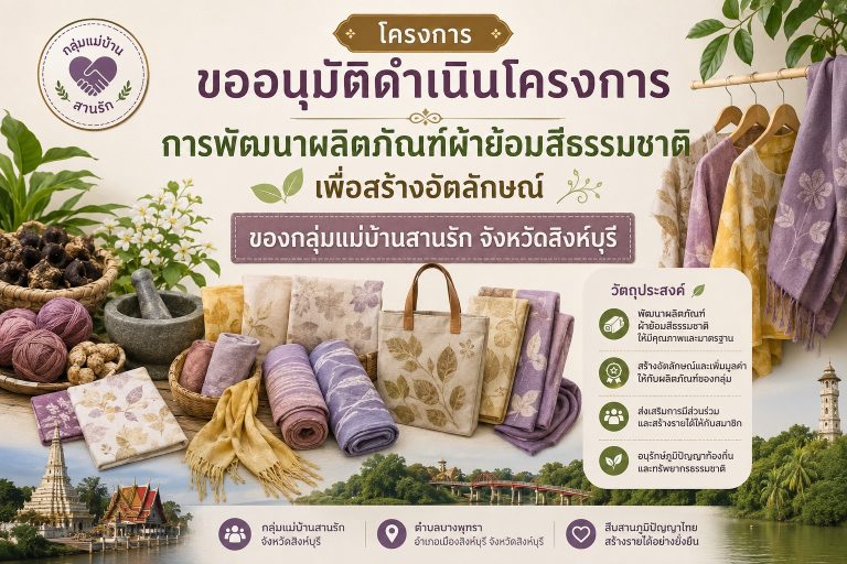 โครงการ การพัฒนาผลิตภัณฑ์ผ้าย้อมสีธรรมชาติเพื่อสร้างอัตลักษณ์ ของกลุ่มแม่บ้านสานรัก จังหวัดสิงห์บุรี