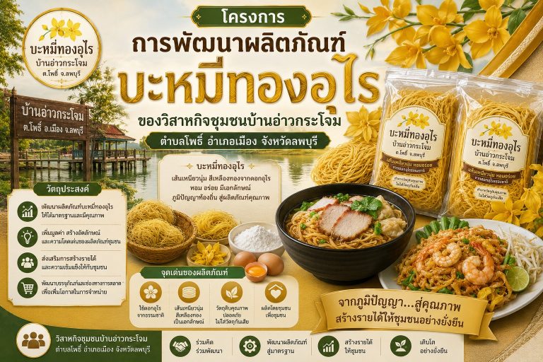 โครงการ การพัฒนาผลิตภัณฑ์บะหมี่ทองอุไรของวิสาหกิจชุมชนบ้านอ่าวกระโจม ตำบลโพธิ์